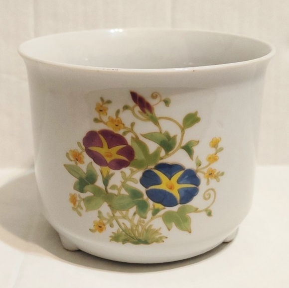 Vtg 1980 Ceramic Cachepot 3 Footed Planter Vase Bowl Floral Design San Francisco - Picture 14 of 14